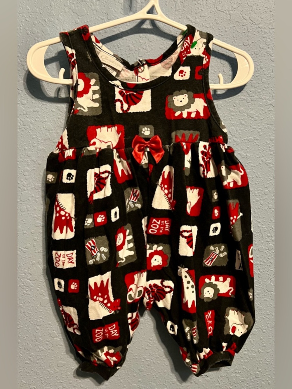 Vintage Carter's A Day At The Zoo Print Girls Sleeveless Romper